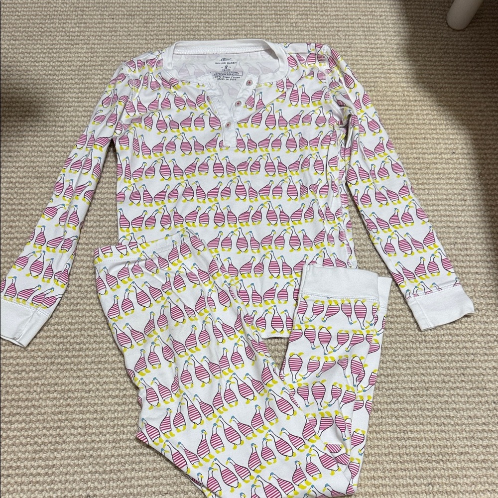 Roller Rabbit White Top with Pink & Yellow Penguin Stripe Print